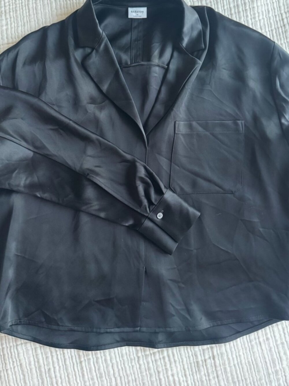 Babaton by Aritzia Black Satin Long Sleeve Blouse - Picture 2 of 6